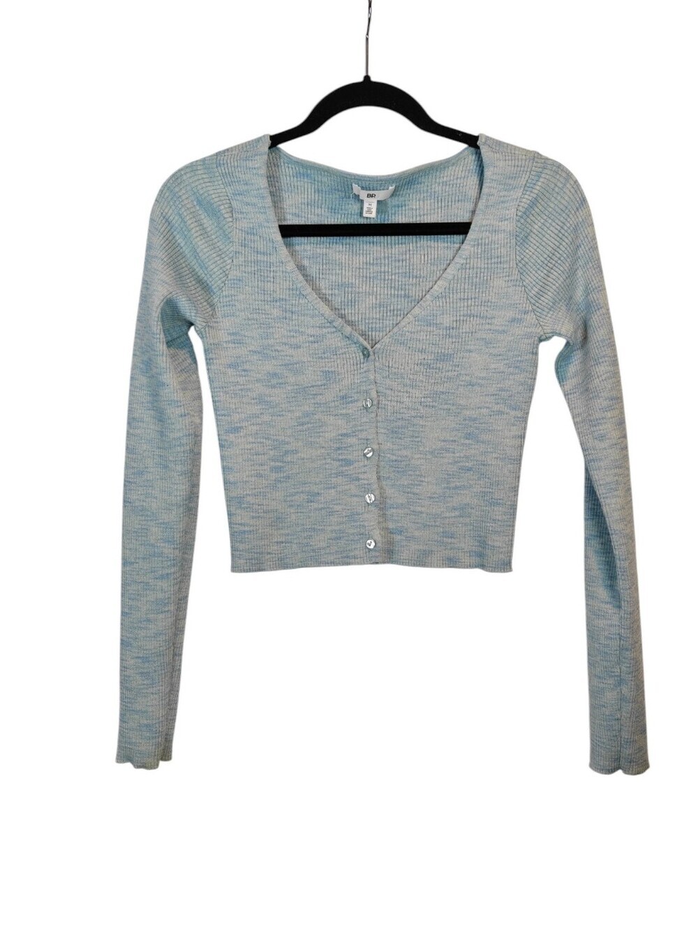 BP Rib Crop Cardigan Light Blue Button Up Top Size Medium